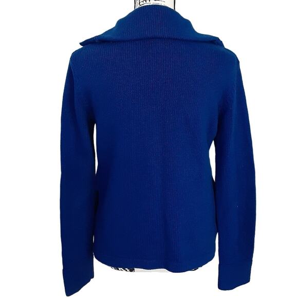 Vintage 90s Cashmere Merino Wool Blue Cardigan Sweater Toggle Royal Blue Sz XS - Picture 4 of 10